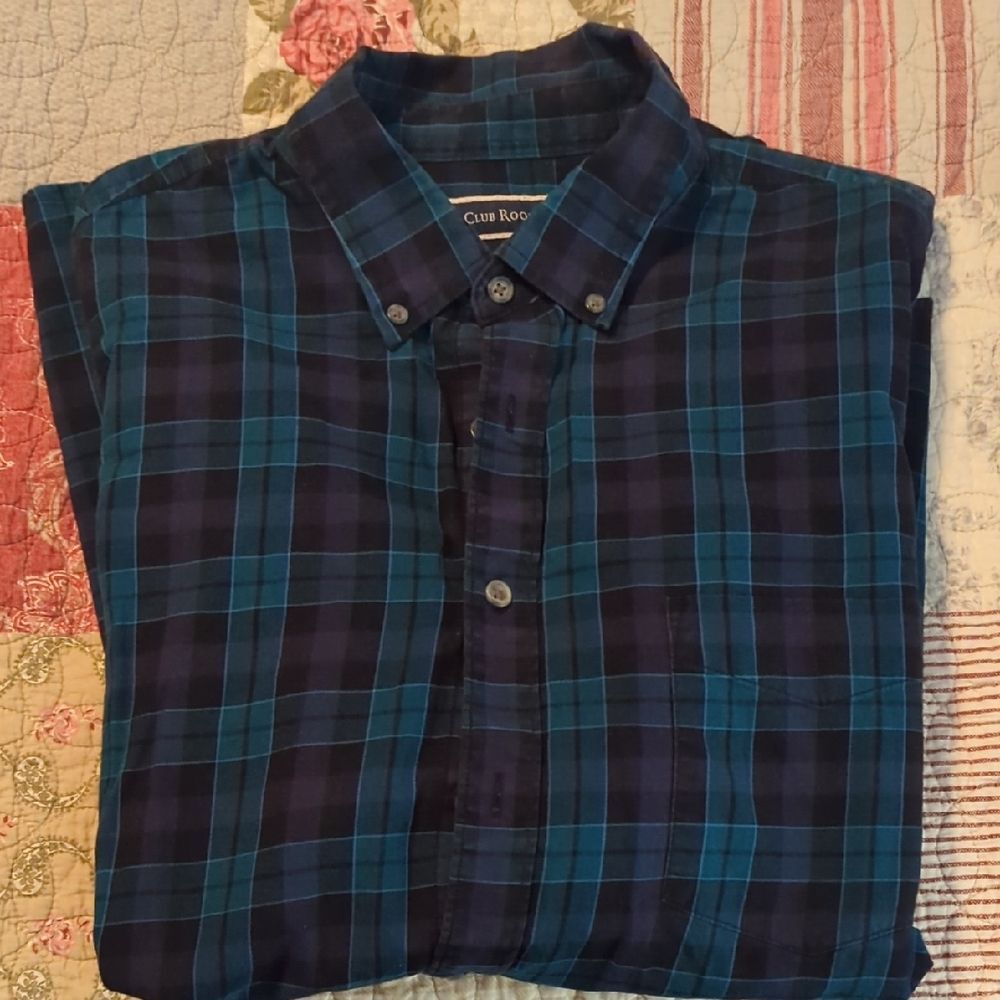 Club Room men’s checkered shirt XL | navy & teal button-up classic fit